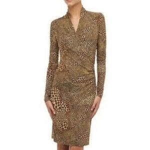 Norma Kamali Cheetah Print Side Drape Long Sleeve Wrap Dress Size Small